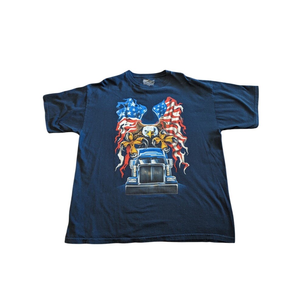 Fundayz Mens 2XL Graphic T-Shirt Americana Trucker Eagle Flag